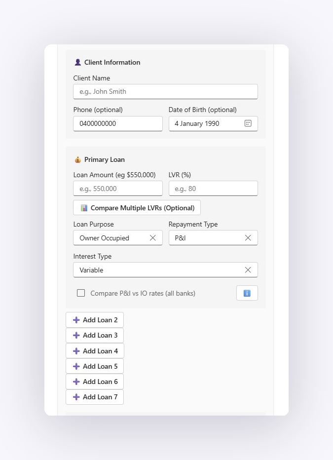 Client Information and Primary Loan form inside Microsoft Teams